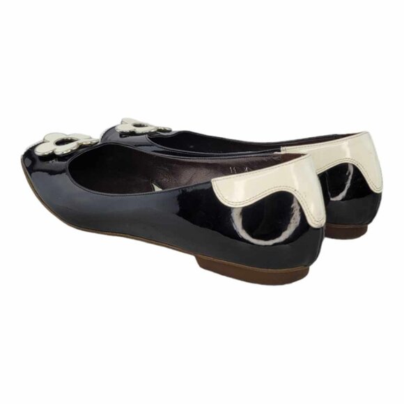 Sesto Meucci Black and Cream Patent Leather Flowered Ballet Flats Women's Sz 11 - Picture 7 of 10